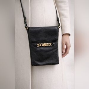 Marc by Marc Jacobs Black Leather Crossbody Bag Gold Logo Plate Designer Purse